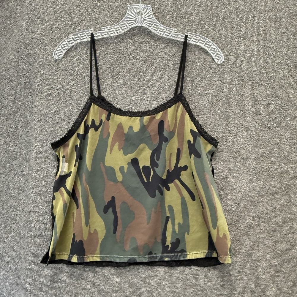 Y2K Camo Lace Back Cami Tank Top Size L Grunge Punk Alternative‎ Indie Sleeze